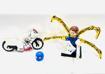 Custom Super Hero Spiderman on a white bike Minifigure