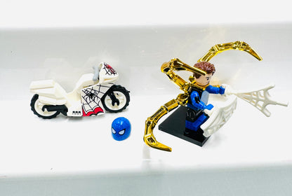 Custom Super Hero Spiderman on a white bike Minifigure