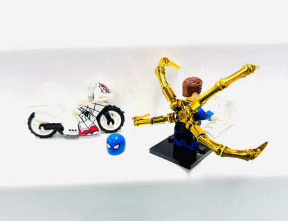 Custom Super Hero Spiderman on a white bike Minifigure