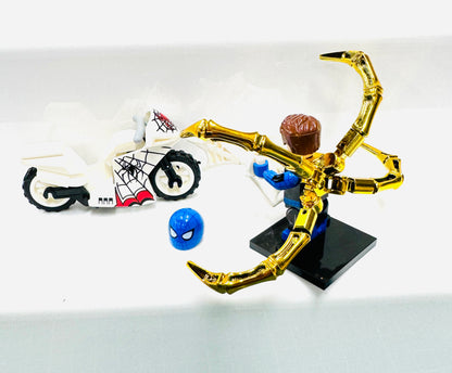 Custom Super Hero Spiderman on a white bike Minifigure