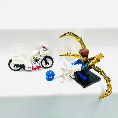 Custom Super Hero Spiderman on a white bike Minifigure