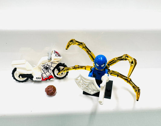 Custom Super Hero Spiderman on a white bike Minifigure