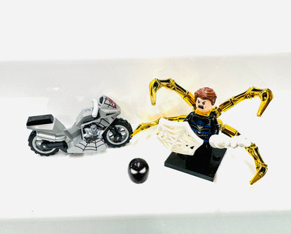 Custom Super Hero Spiderman on a Grey bike Minifigure