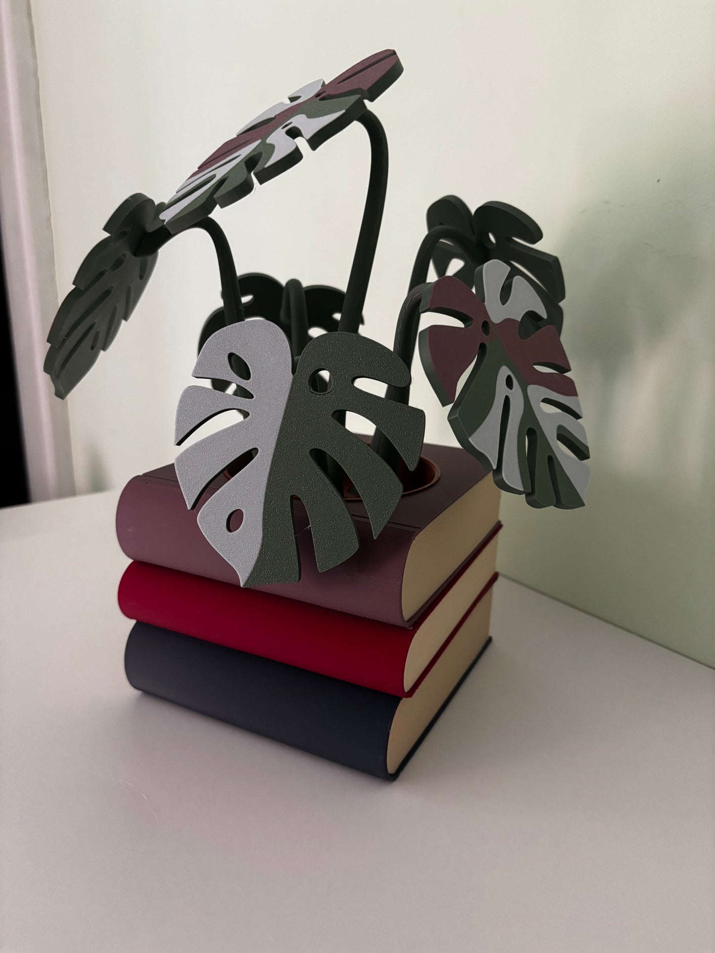 Stack of Books Coaster Set with Magnetic Monstera Leaves