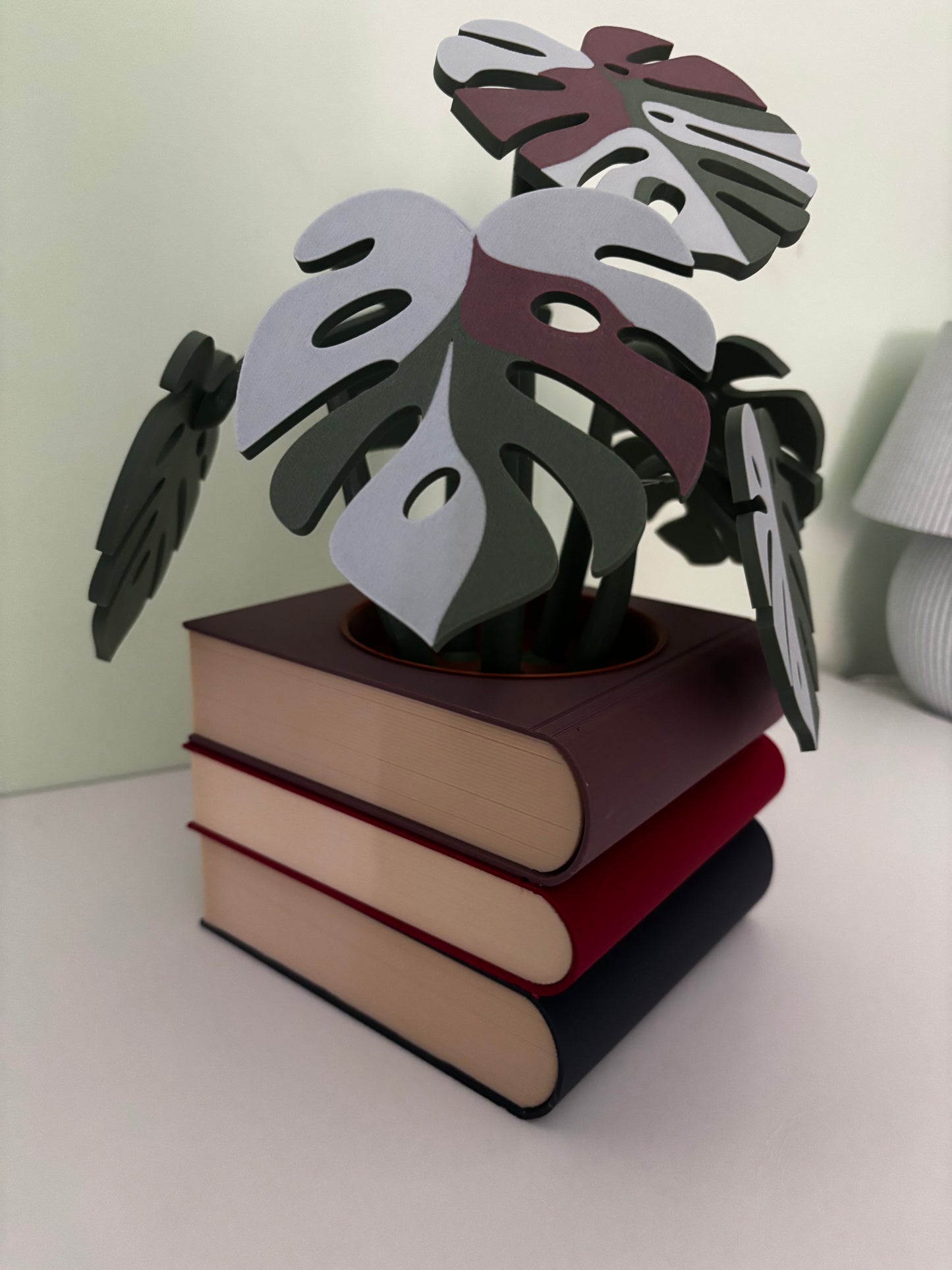 Stack of Books Coaster Set with Magnetic Monstera Leaves