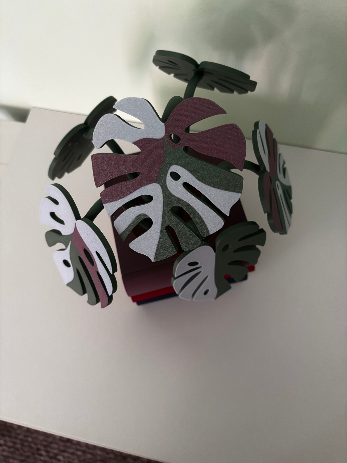 Stack of Books Coaster Set with Magnetic Monstera Leaves