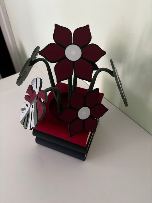 Stack of Books Coaster Set with Magnetic Monstera & flowers