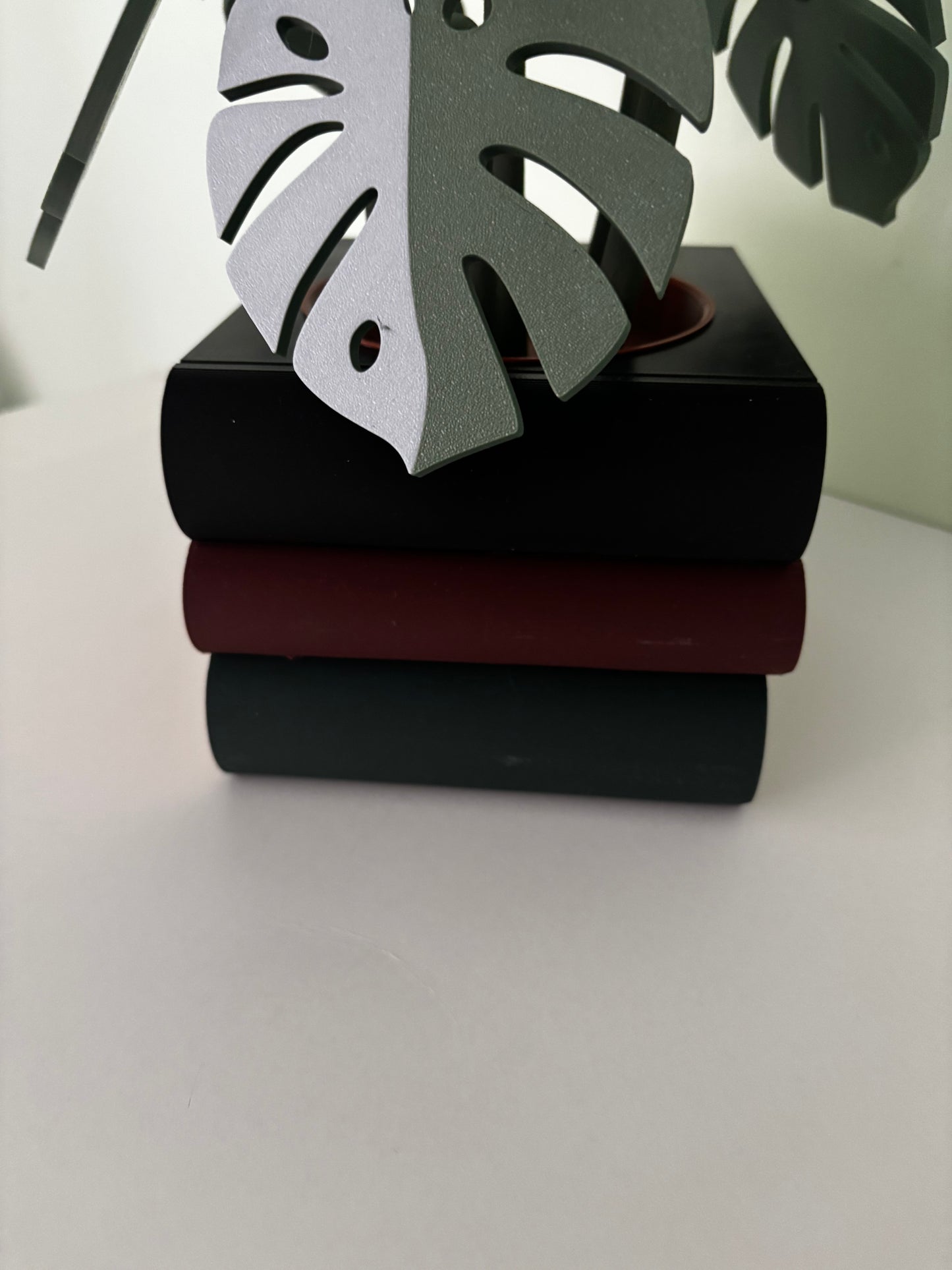 Stack of Books Coaster Set with Magnetic Monstera Leaves