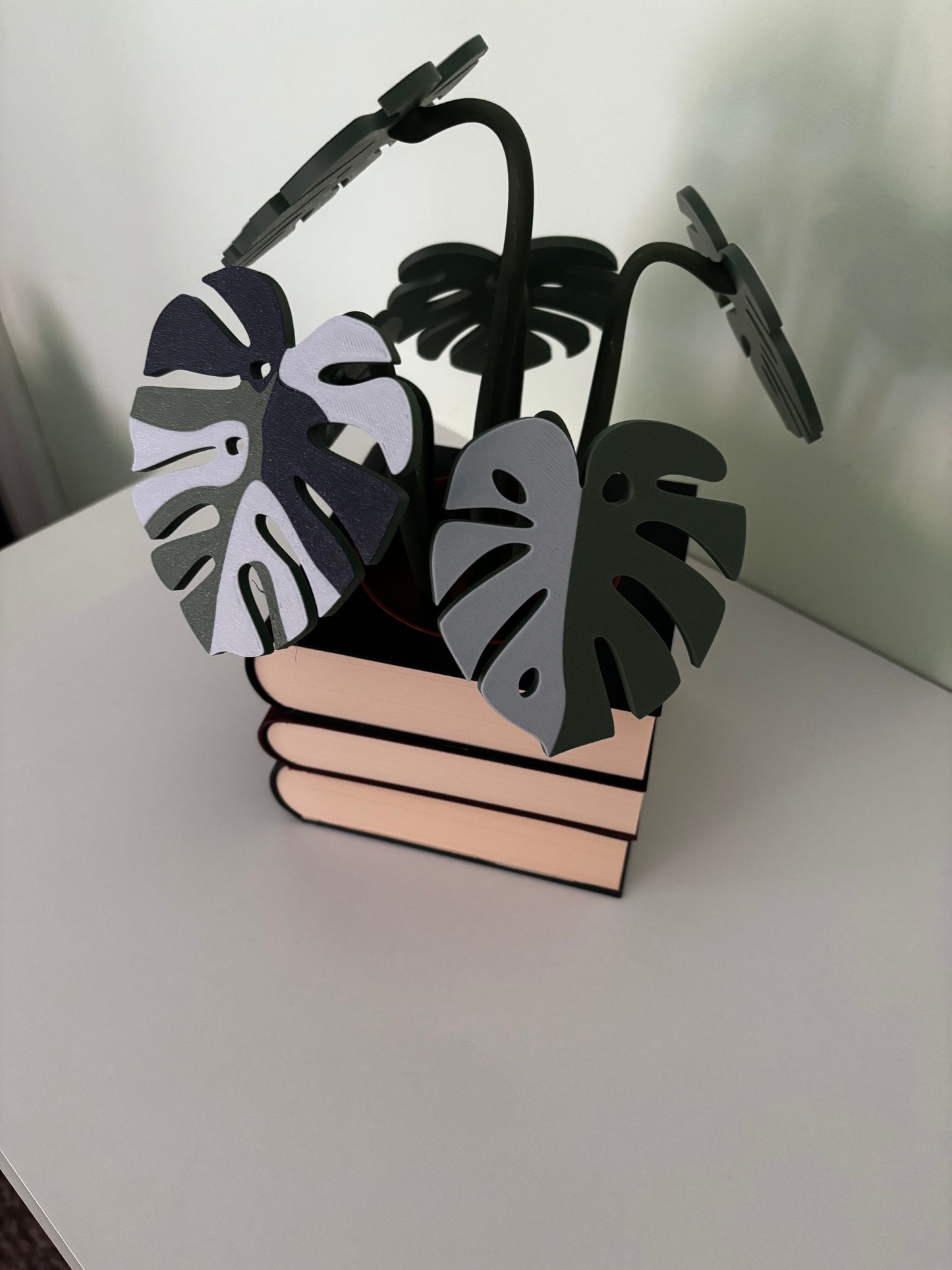 Stack of Books Coaster Set with Magnetic Monstera Leaves