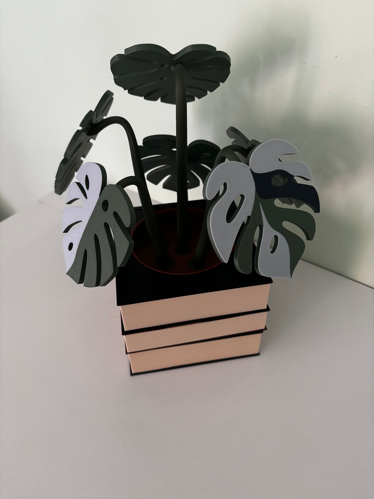 Stack of Books Coaster Set with Magnetic Monstera Leaves