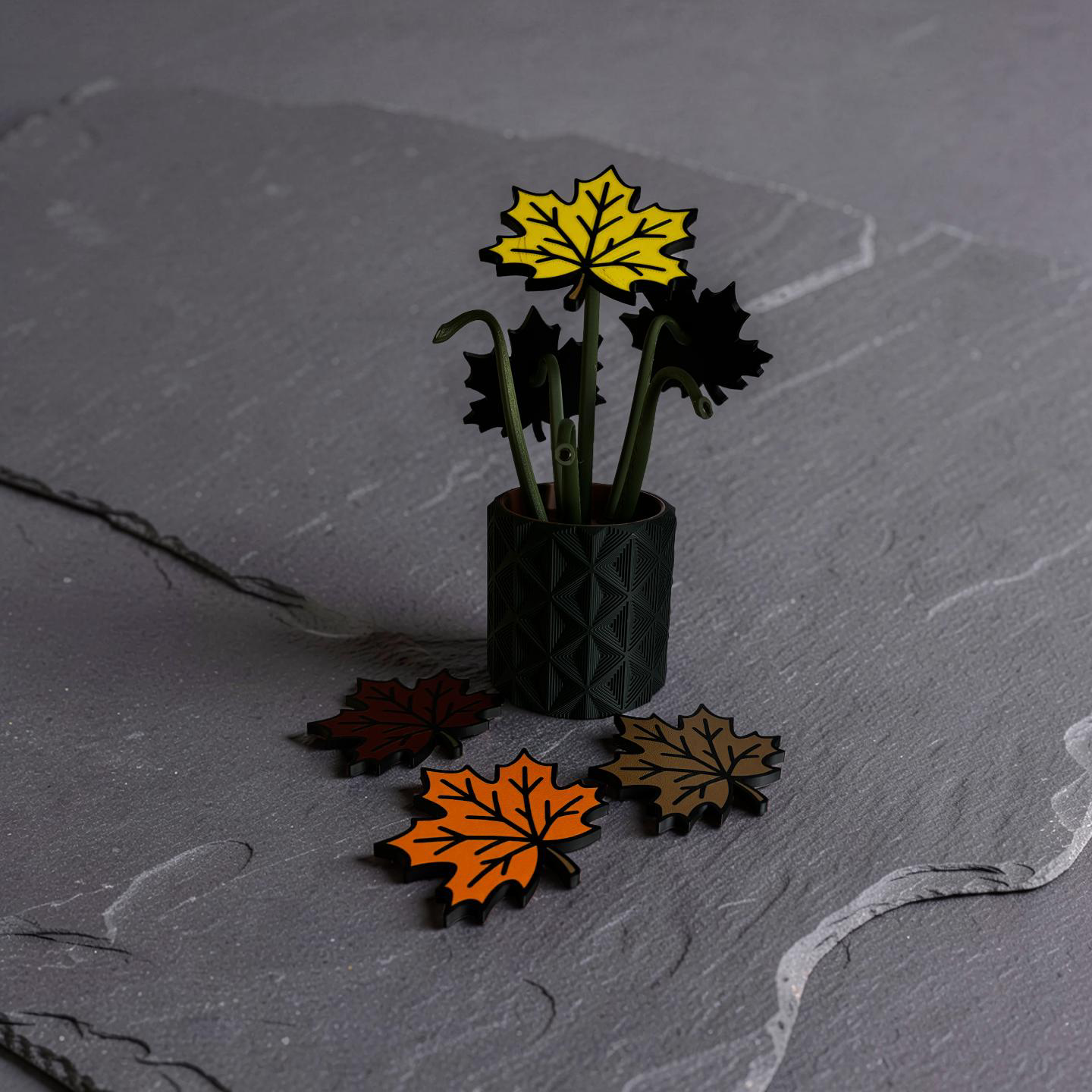 Autumn Leaf Coaster Set with Magnetic Holder | 6 Leaf Coasters | Modern decor