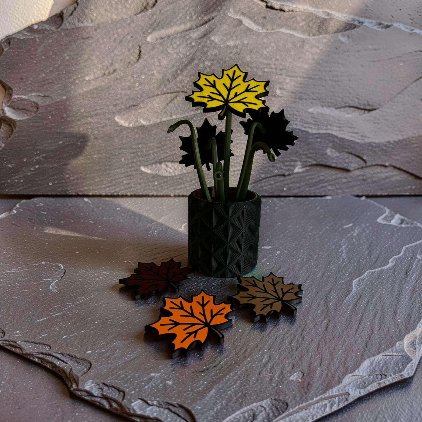Autumn Leaf Coaster Set with Magnetic Holder | 6 Leaf Coasters | Modern decor