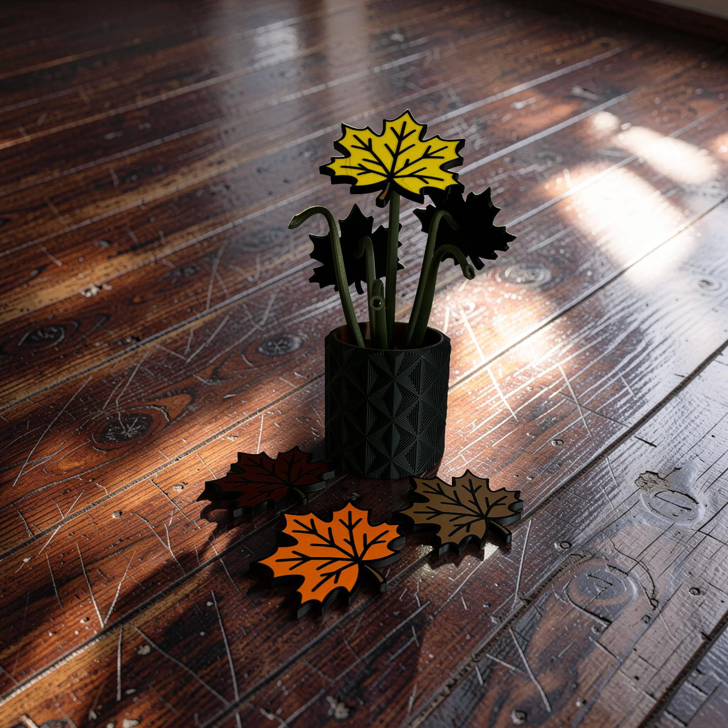 Autumn Leaf Coaster Set with Magnetic Holder | 6 Leaf Coasters | Modern decor