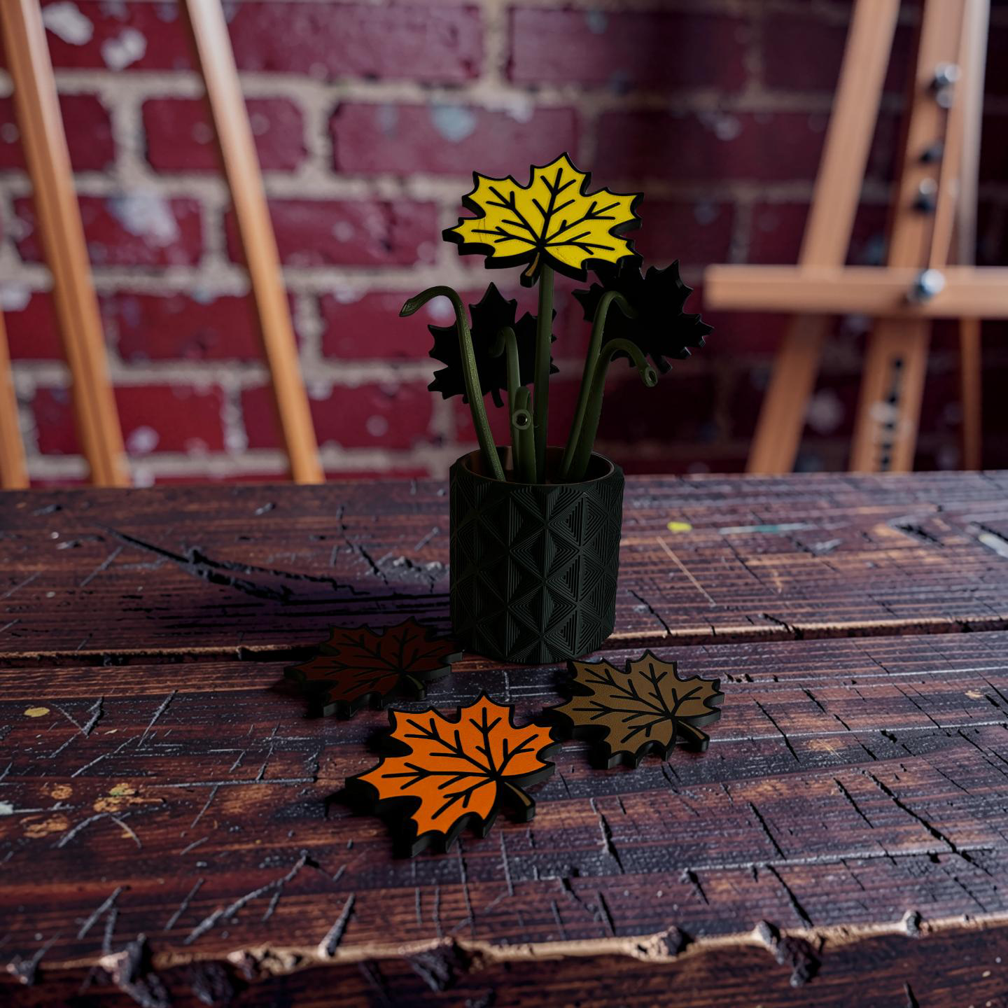 Autumn Leaf Coaster Set with Magnetic Holder | 6 Leaf Coasters | Modern decor