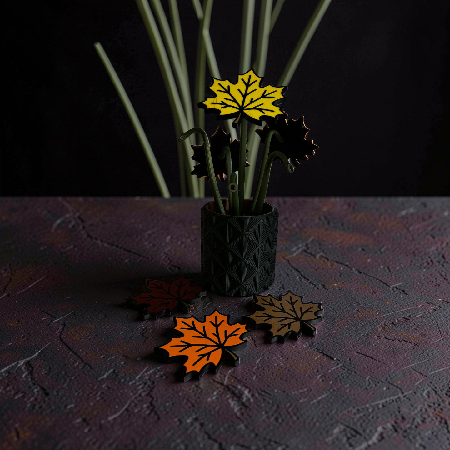 Autumn Leaf Coaster Set with Magnetic Holder | 6 Leaf Coasters | Modern decor