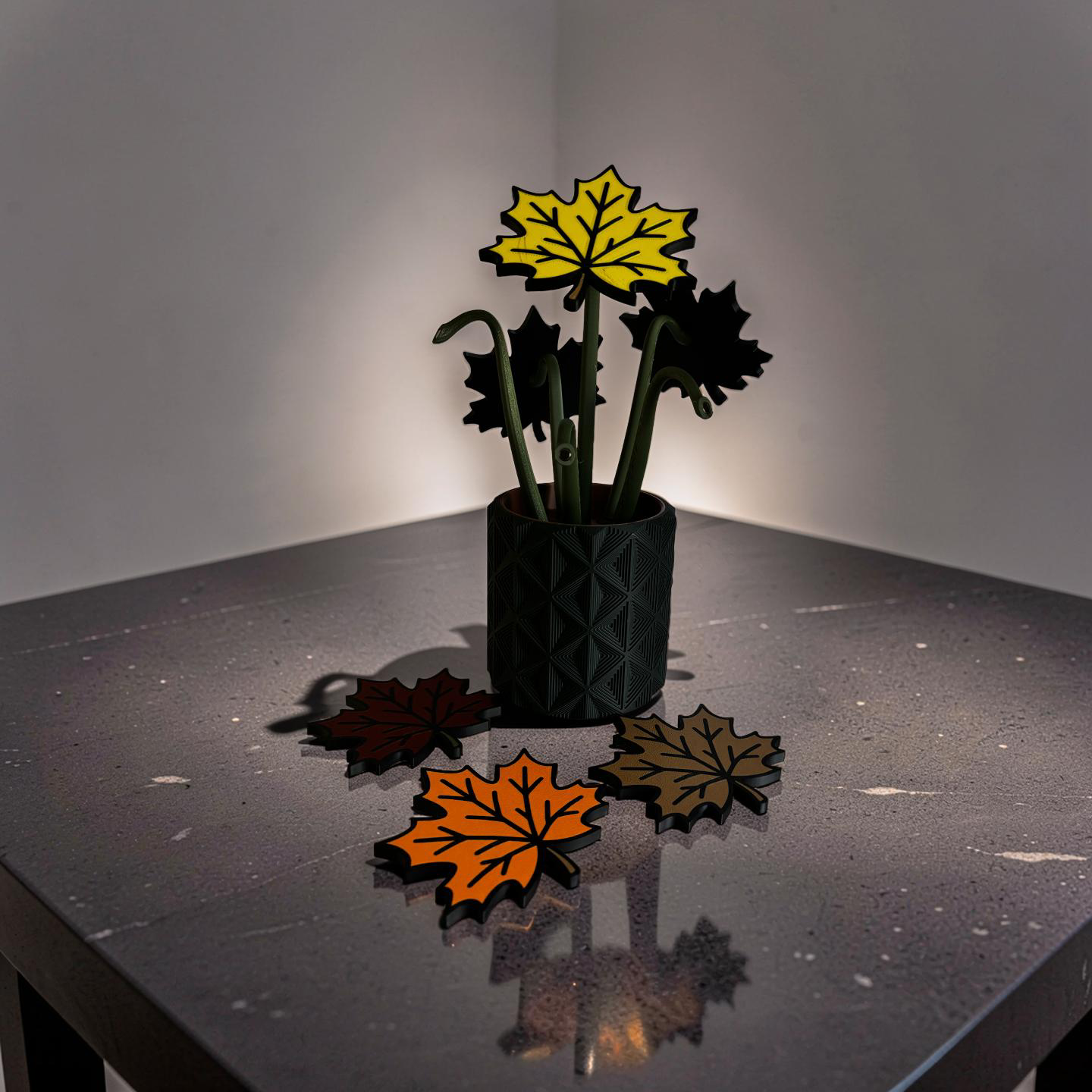 Autumn Leaf Coaster Set with Magnetic Holder | 6 Leaf Coasters | Modern decor