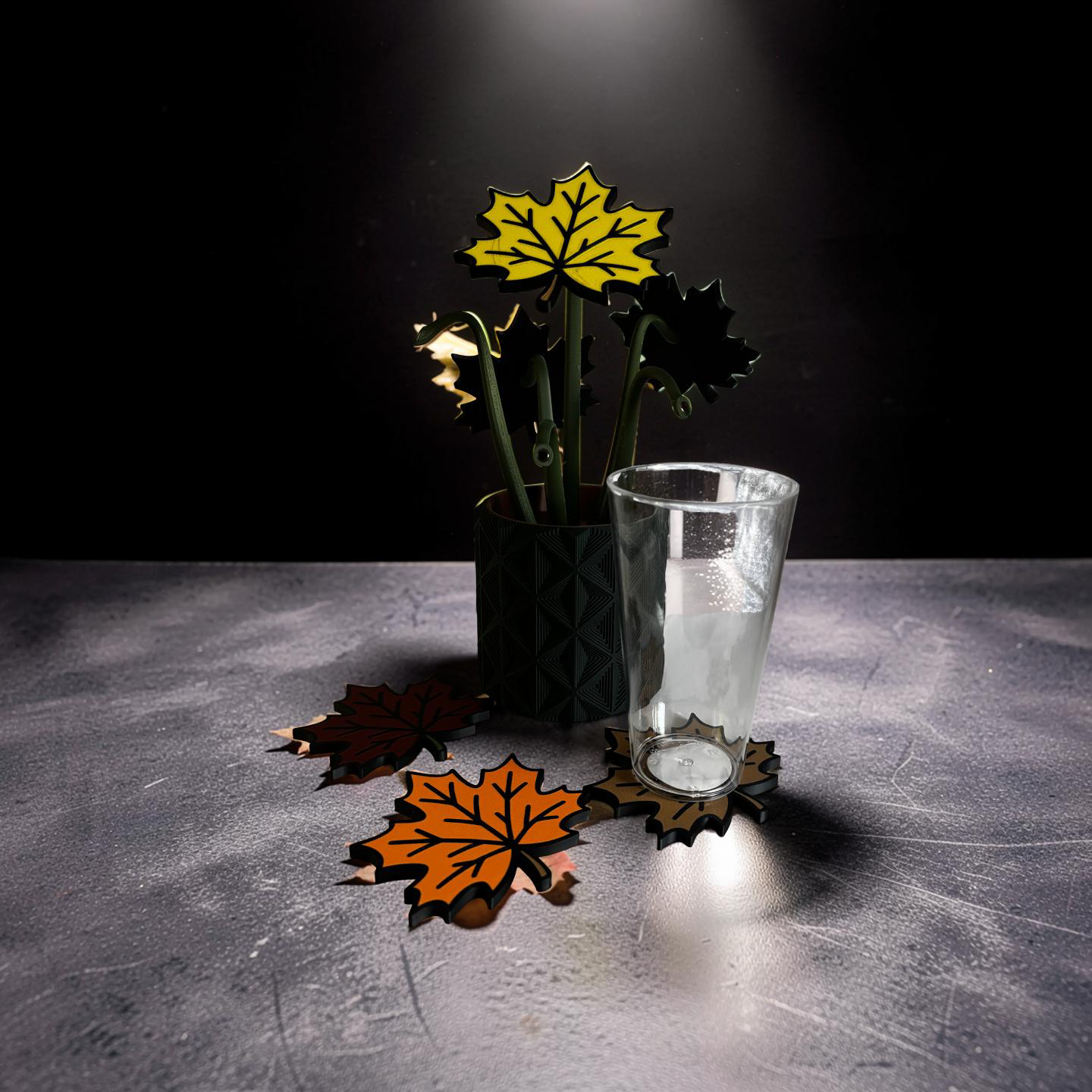Autumn Leaf Coaster Set with Magnetic Holder | 6 Leaf Coasters | Modern decor