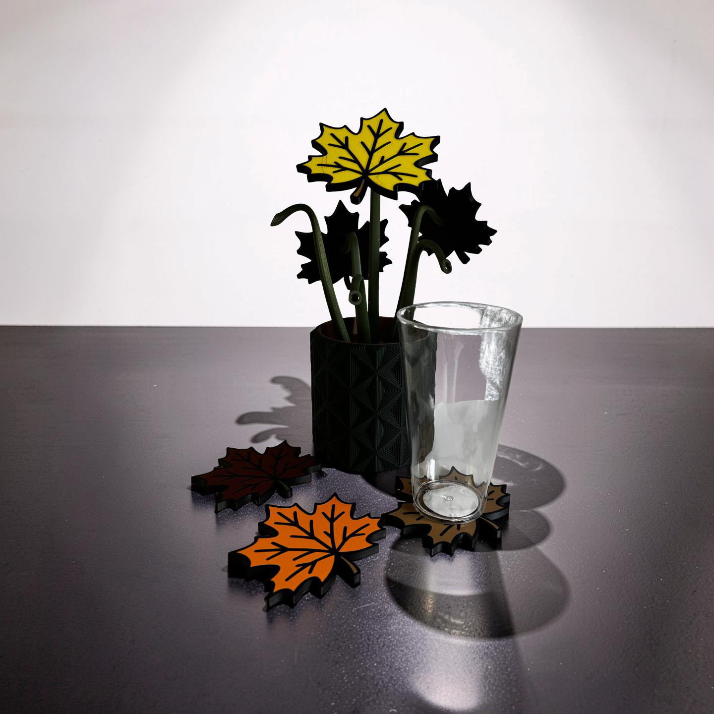 Autumn Leaf Coaster Set with Magnetic Holder | 6 Leaf Coasters | Modern decor