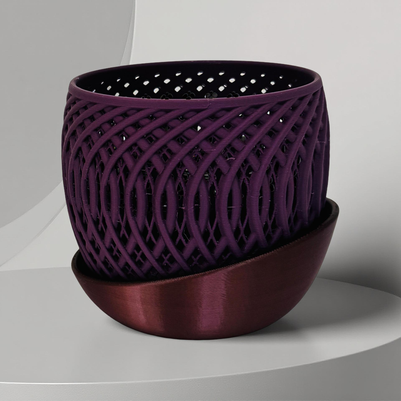 3D Printed Mauve Planter with Copper Base