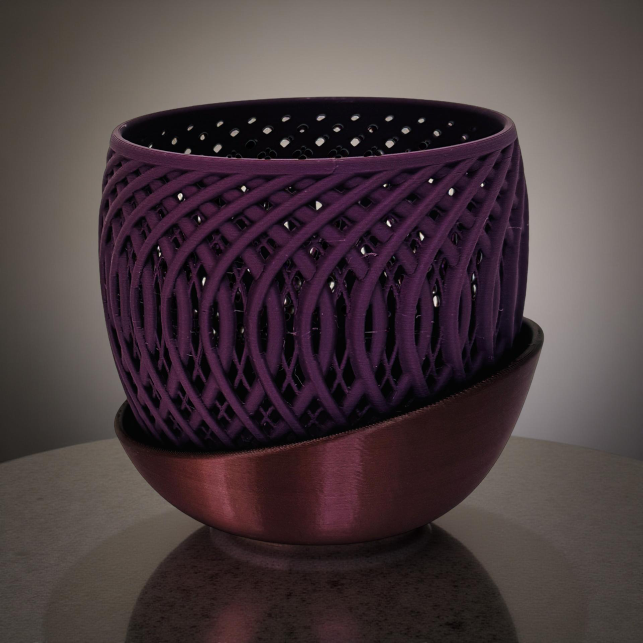 3D Printed Mauve Planter with Copper Base