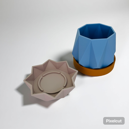 Blue Hexagon Dual Tray Planter