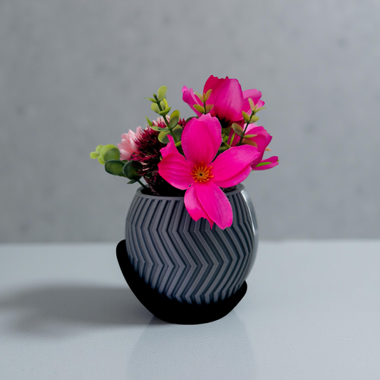 3D Printed Grey Titled Chevron Planter