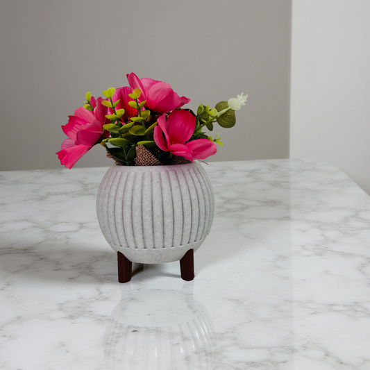 3D Printed Grey Marble Planter with Black Legs
