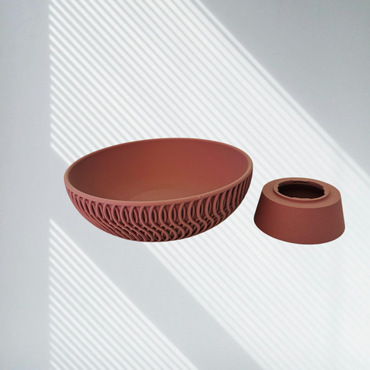 3D Printed Terracotta Wave Decorative Bowl with Hidden Compartment