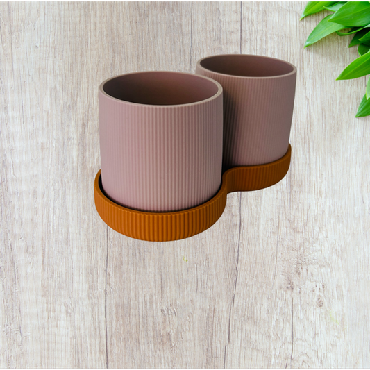 Duo Beige Planters with Mustard Tray