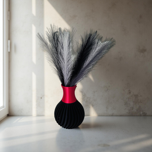 3D Printed Black Silhouette Vase with Red Neck