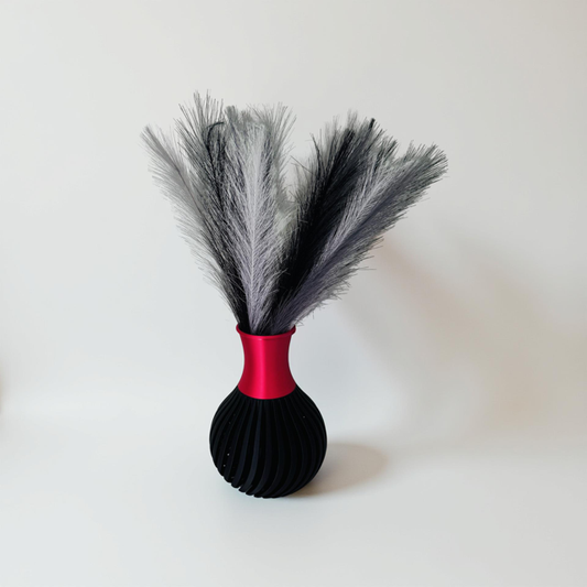 3D Printed Black Silhouette Vase with Red Neck