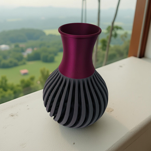 3D Printed Grey Silhouette Vase with Rose Neck