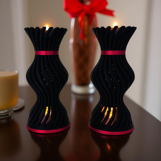 3D Printed Red and Copper Candlestick & Tealight Holder - Set of Two