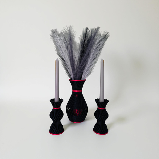 3D Printed Red and Copper Vase with Striking Copper Insert & Matching Candlestick Holder Set