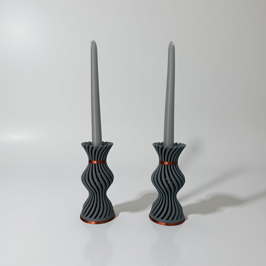 3D Printed Grey and Copper Candlestick & Tealight Holder - Set of Two