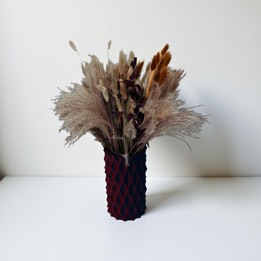 3D Printed Blue and Red Two-Tone Diamond Vase