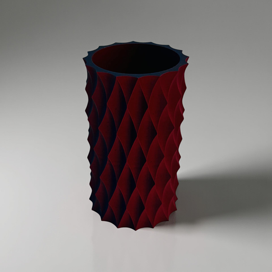 3D Printed Blue and Red Two-Tone Diamond Vase