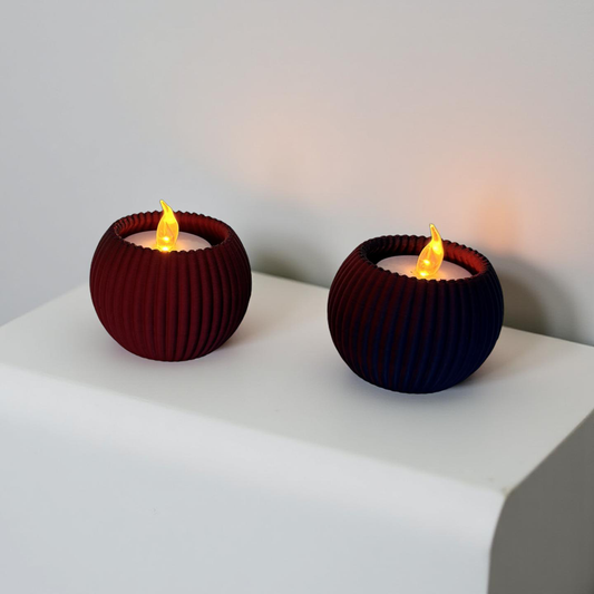 3D Printed Blue and Red Two-Tone Tealight Holders and Tealights - Set of Two