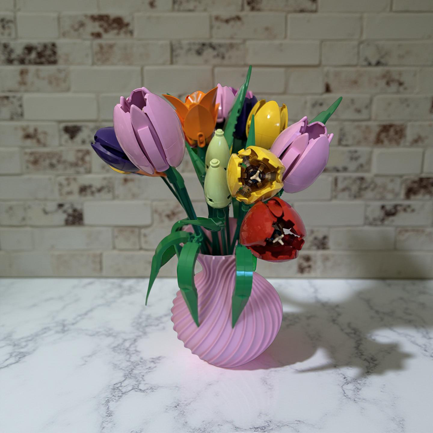3D Printed Vase for LEGO Botanical Sets – 17cm Pink Modern Spiral Design