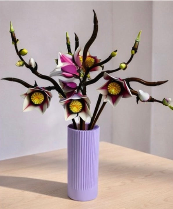 Vase for LEGO Magnolia Branches 11510 | Modern Ribbed Vase | 18cm Tall