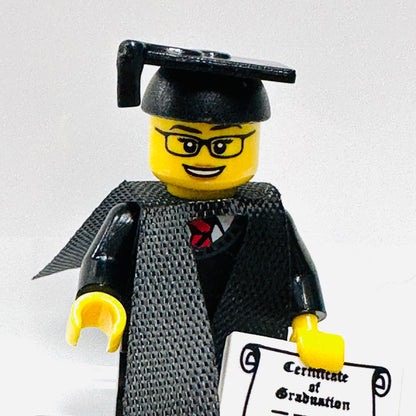 Custom Graduation Girl With Black Glasses Minifigure, Limited Stock