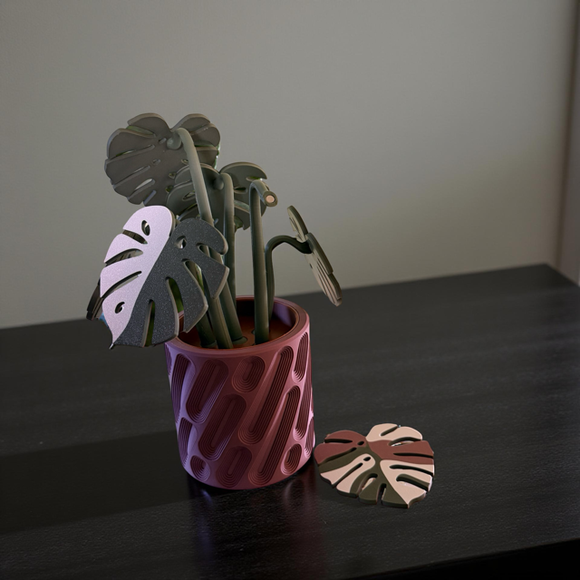 Mauve Monstera 6 Piece Coaster Set in Mauve Floral Pot