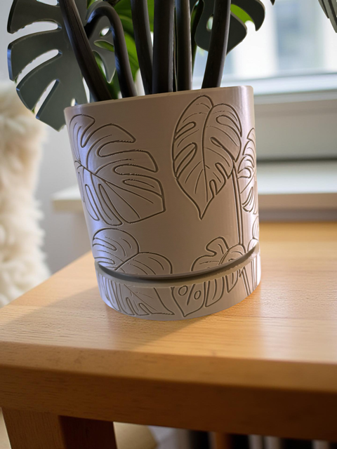 Green Monstera 6 Piece Coaster Set in Light Green Floral Pot