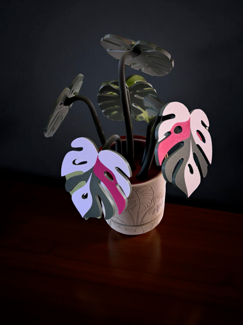 Green Monstera 6 Piece Coaster Set in Light Green Floral Pot