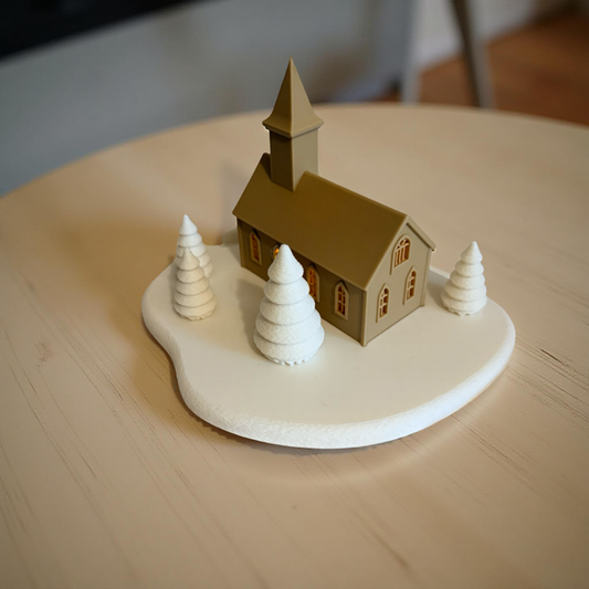 3D Printed Christmas Church – Warm Winter Glow Scene
