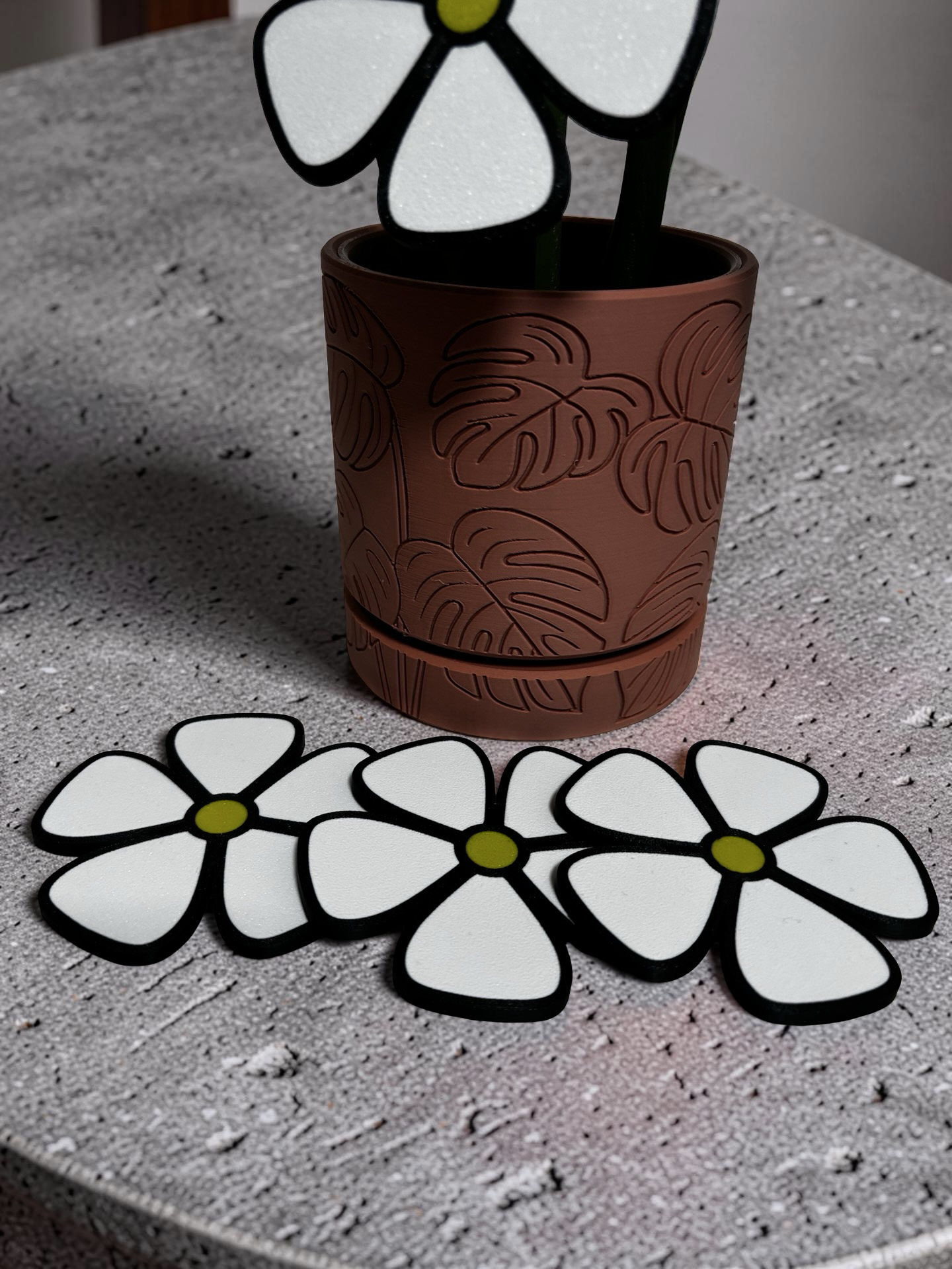 Daisy Coaster Set with Magnetic Holder | 6 Flower Coasters | Modern decor