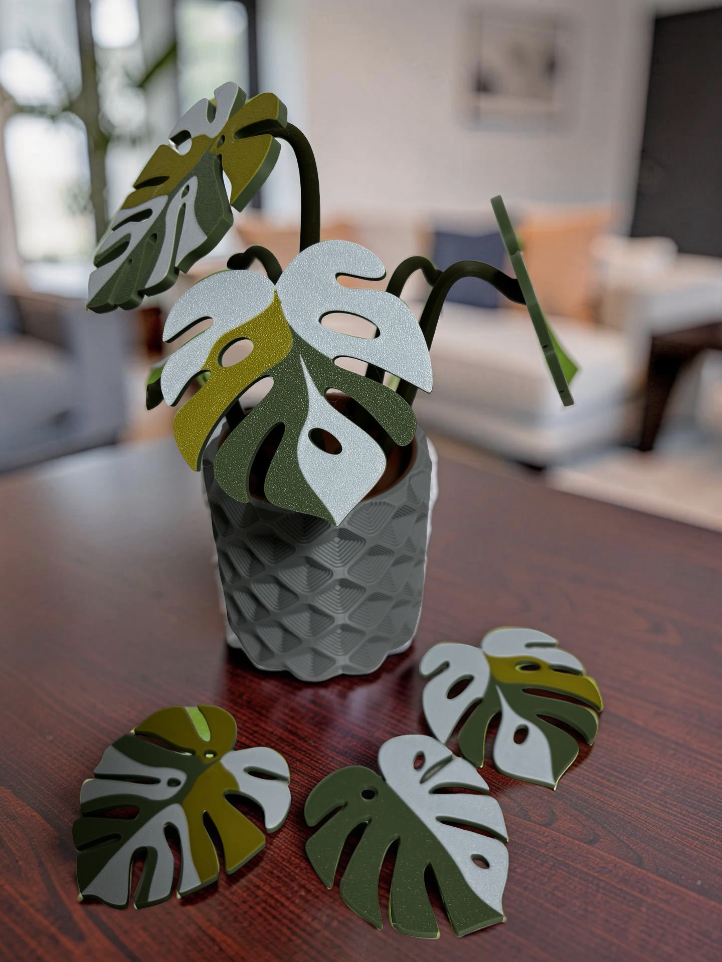 Monstera Coaster Set with Magnetic Holder | 6 Leaf Coasters | Modern decor