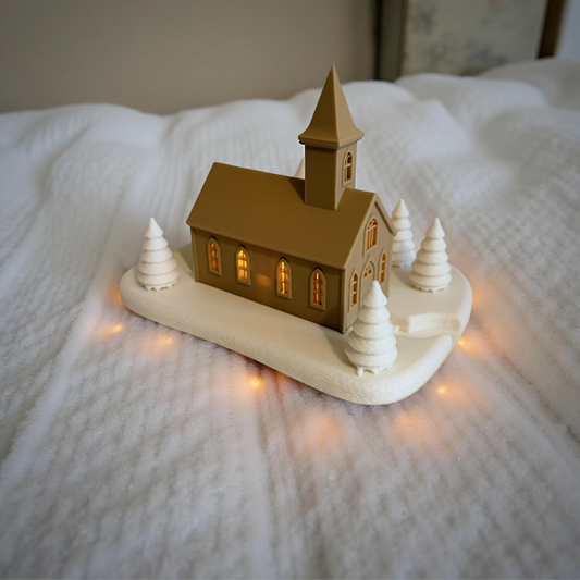 3D Printed Christmas Church – Warm Winter Glow Scene