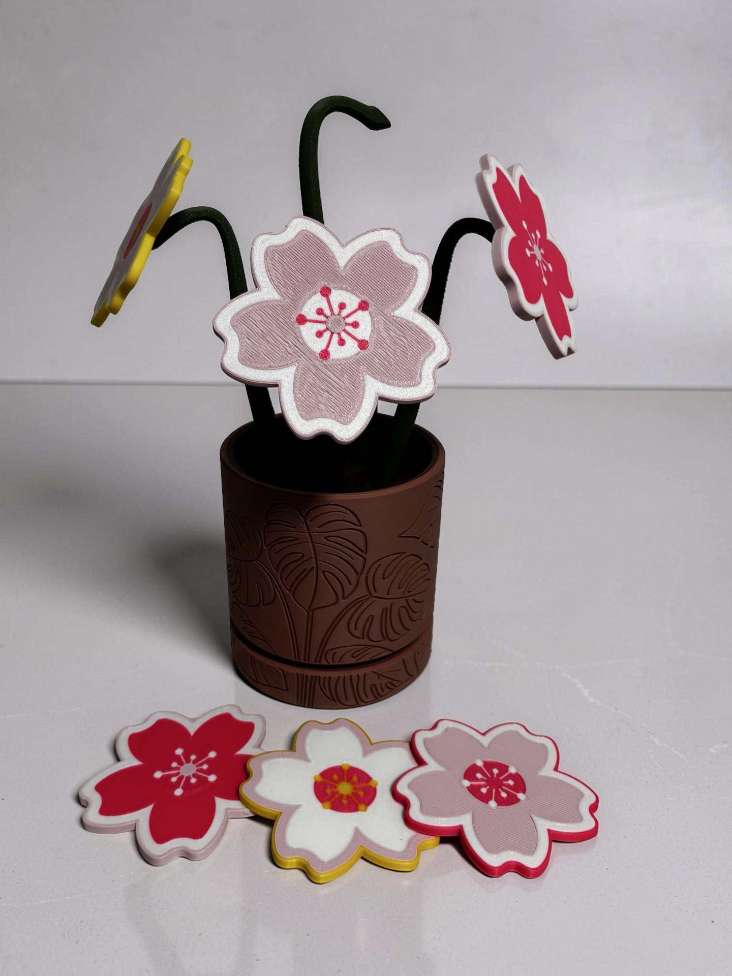 Cherry Blossom Coaster Set with Magnetic Holder | 6 Petal Coasters Modern decor