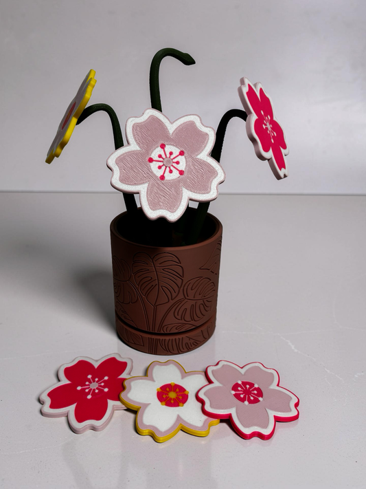 Cherry Blossom Coaster Set with Magnetic Holder | 6 Petal Coasters Modern decor